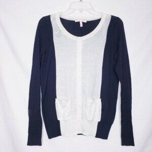 Victoria's Secret Black White Lightweight Cardigan Sweater Pockets Size Small